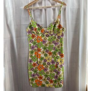 Zara Floral‎ Dress 1960s 1950s Design Vintage Pattern Large Retro Party Bodycon